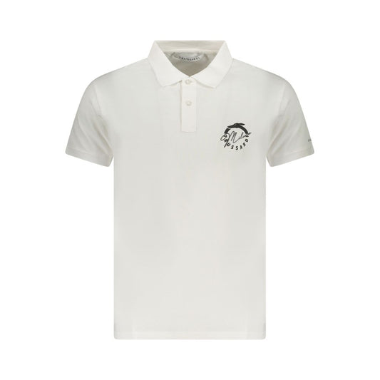 Trussardi White Cotton Men Polo Shirt with logo print and two-button placket, showcasing modern elegance and casual sophistication.