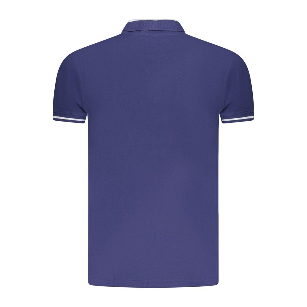 Back view of Cavalli Class Blue Cotton Men Polo Shirt with short sleeves and contrasting details.