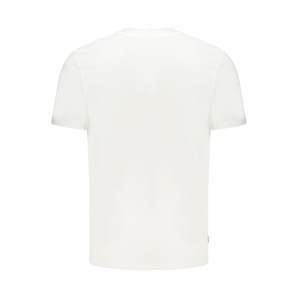 Back view of Timberland White Cotton Men T-Shirt showcasing its pure cotton material for ultimate comfort and classic design.