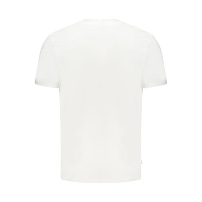Back view of Timberland White Cotton Men T-Shirt showcasing its pure cotton material for ultimate comfort and classic design.