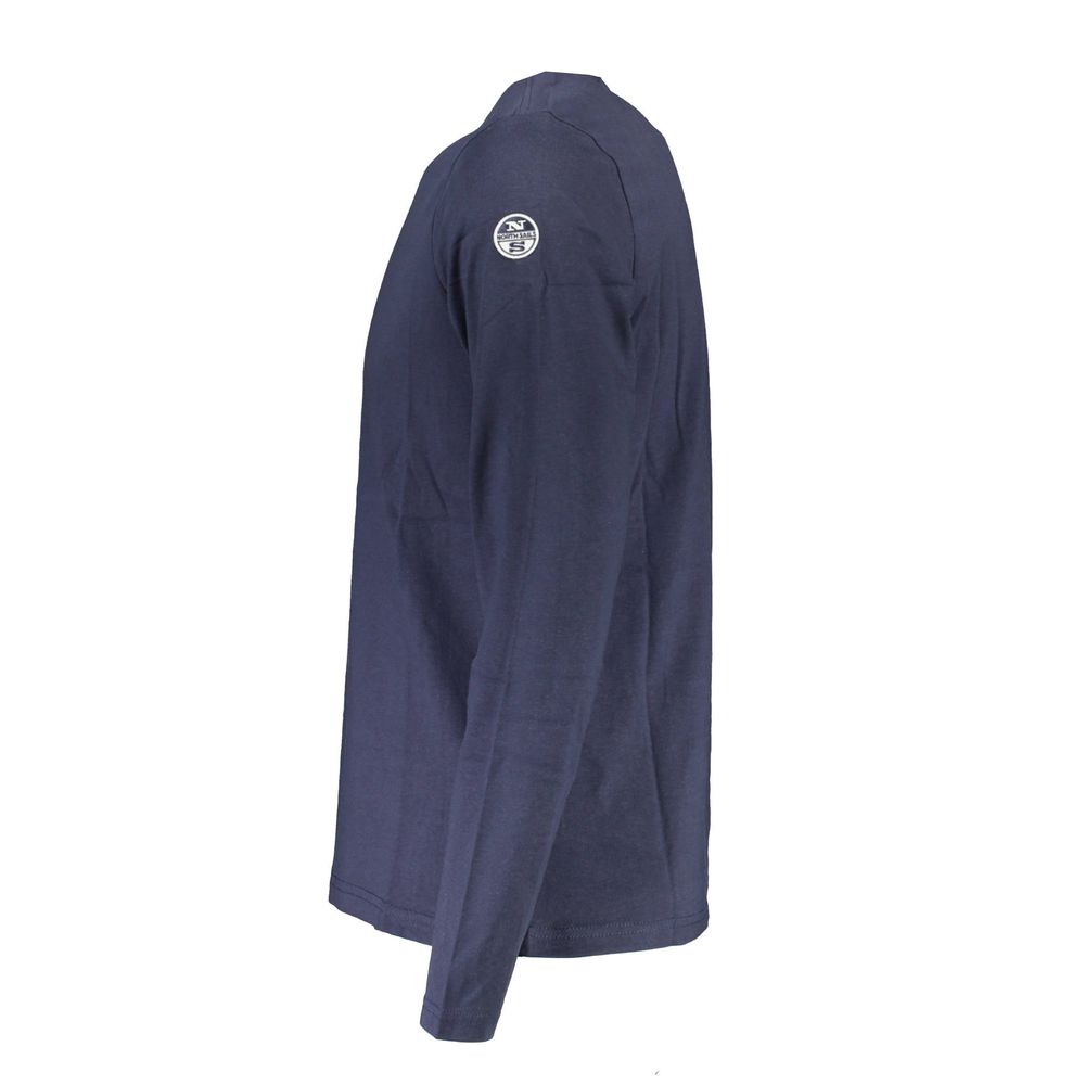 North Sails Blue Cotton Men T-Shirt with long sleeves and logo on shoulder, made from premium cotton for comfort and durability.
