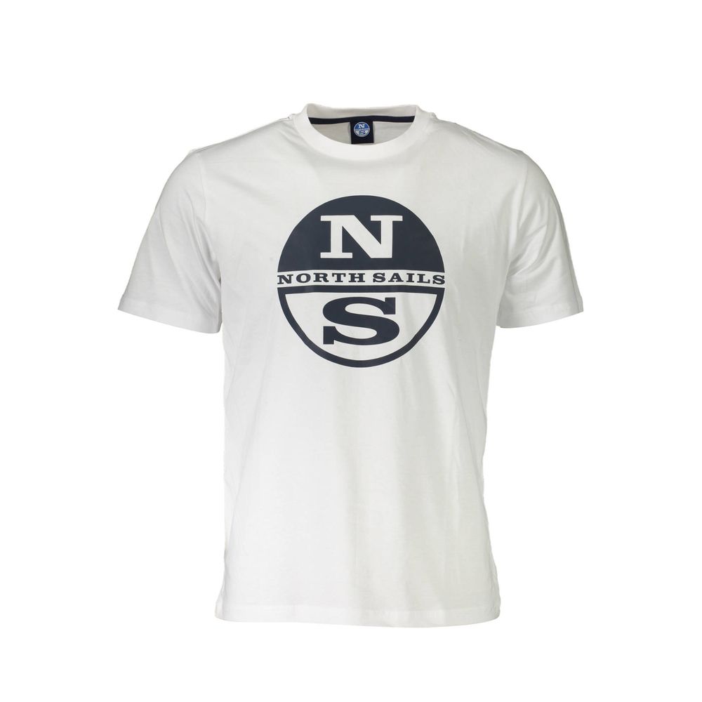 North Sails White Cotton Men T-Shirt with logo, perfect for modern adventurers, featuring high-sea style and comfort.