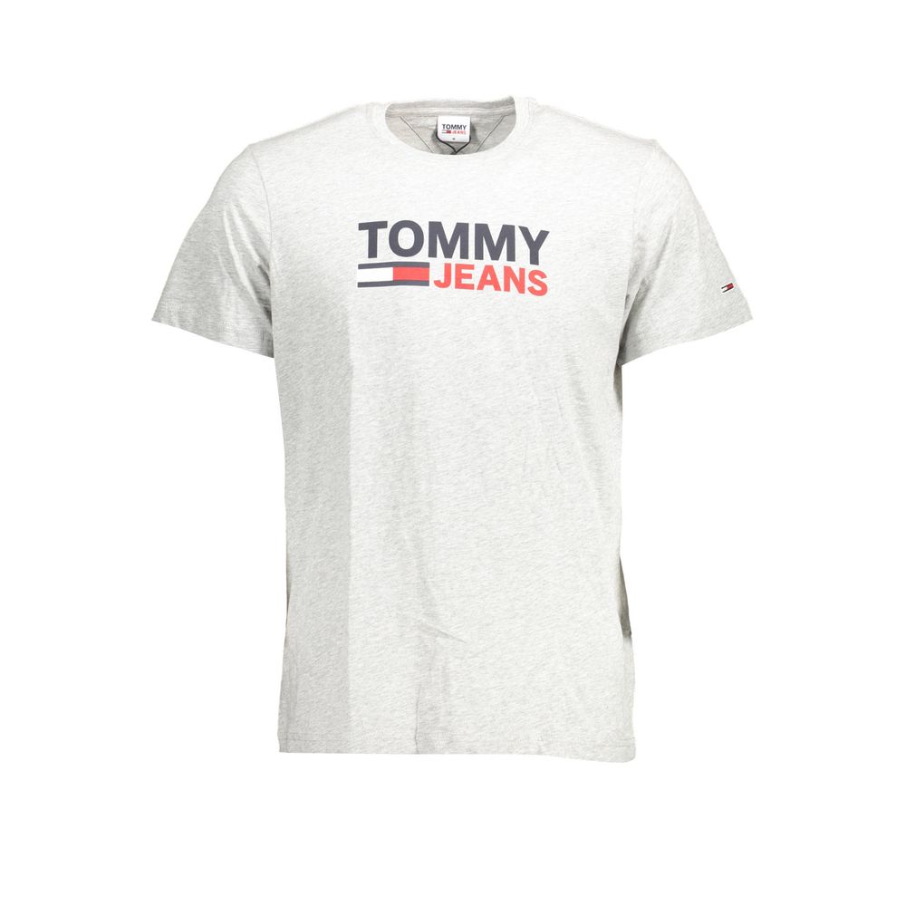 Tommy Hilfiger Brown Cotton Men T-Shirt with logo print, organic cotton short sleeve crew neck, eco-friendly fashion.
