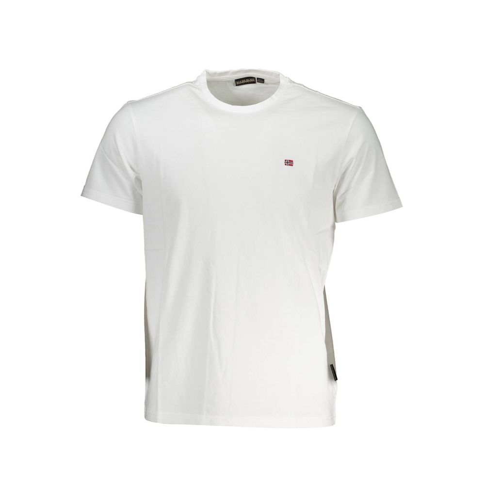 Napapijri White Cotton Men T-Shirt with crew neck and embroidery logo, short sleeve, crafted for style, comfort, and durability.