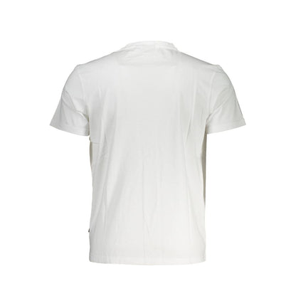 Back view of Napapijri White Cotton Men T-Shirt showcasing simple elegance and high-quality cotton material for style and comfort.