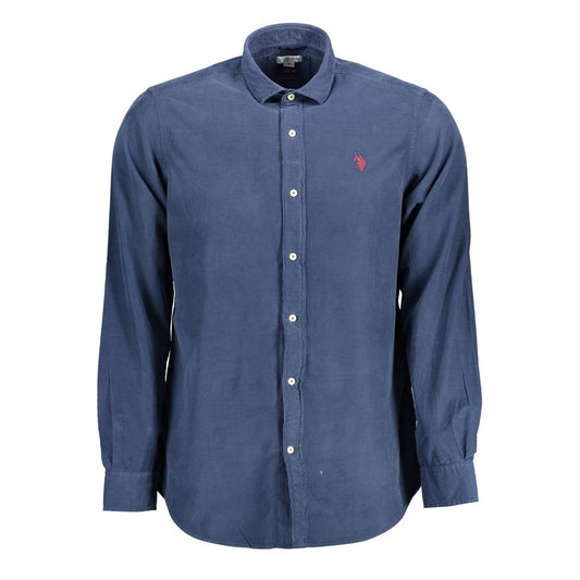 U.S. POLO ASSN. Blue Cotton Men Shirt, Slim Fit Long Sleeve with French Collar, 1-Button Cuffs, Embroidered Logo