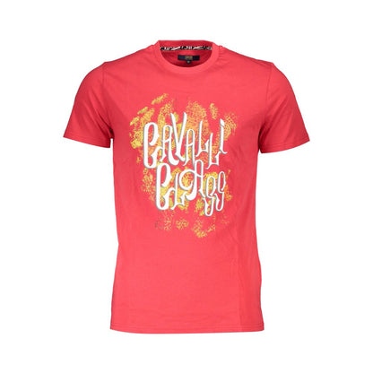 Cavalli Class Red Cotton Men T-Shirt with signature print, vibrant red color, short sleeves, luxury fashion, front view