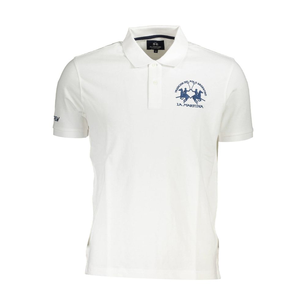 La Martina White Cotton Men Polo Shirt with logo embroidery and short sleeves.