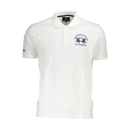 La Martina White Cotton Men Polo Shirt with logo embroidery and short sleeves.