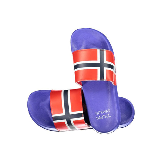Norway 1963 Blue Plastic Men Sandal with red and white flag design.