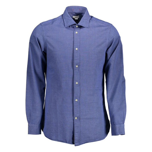 U.S. POLO ASSN. Blue Cotton Men Shirt with French collar and 1-button cuffs, tailored for modern elegance and comfort.