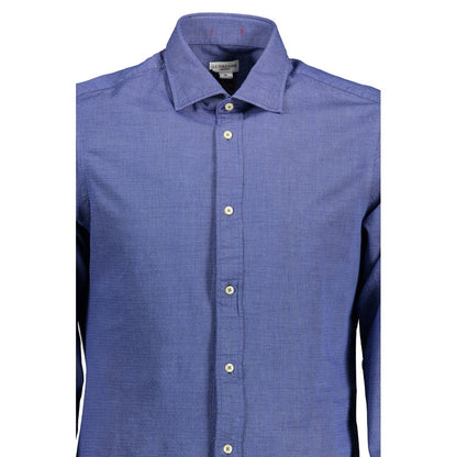 U.S. POLO ASSN. Blue Cotton Men Shirt with French collar and embroidery, perfect for business or casual wear