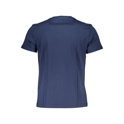 Back view of La Martina Blue Cotton Men T-Shirt in vibrant blue, featuring a classic crew neck and regular fit for contemporary elegance.