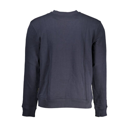 Napapijri Blue Cotton Men Sweater rear view showcasing the embroidered design and regular fit style.