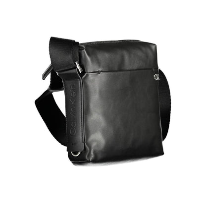 Calvin Klein Black Polyester Men Shoulder Bag with adjustable strap and eco-friendly design, featuring an external pocket and sleek black hue.