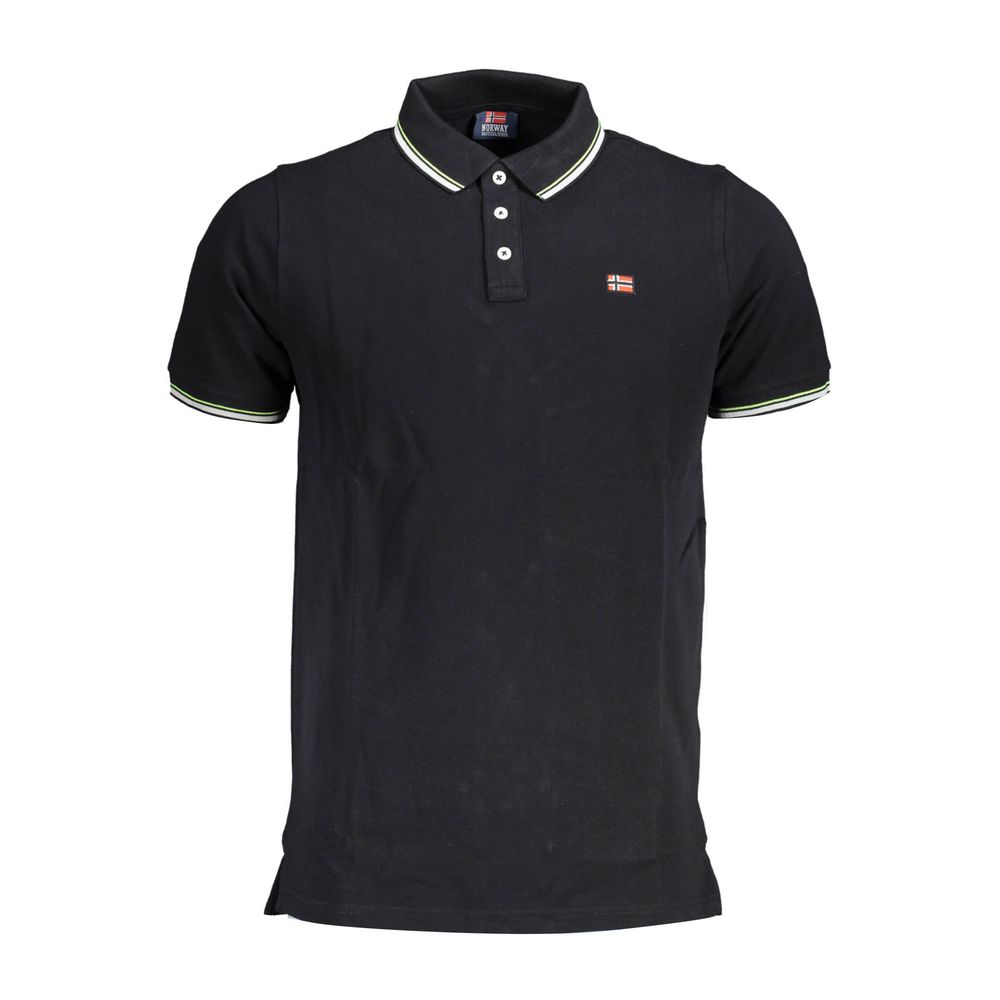 Norway 1963 Black Cotton Men Polo Shirt with logo appliqué, short sleeves, and contrasting details for a stylish and modern look.