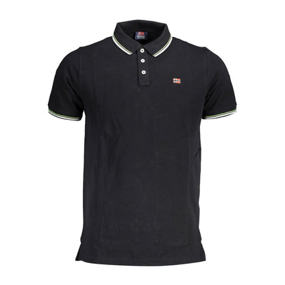 Norway 1963 Black Cotton Men Polo Shirt with logo appliqué, short sleeves, and contrasting details for a stylish and modern look.