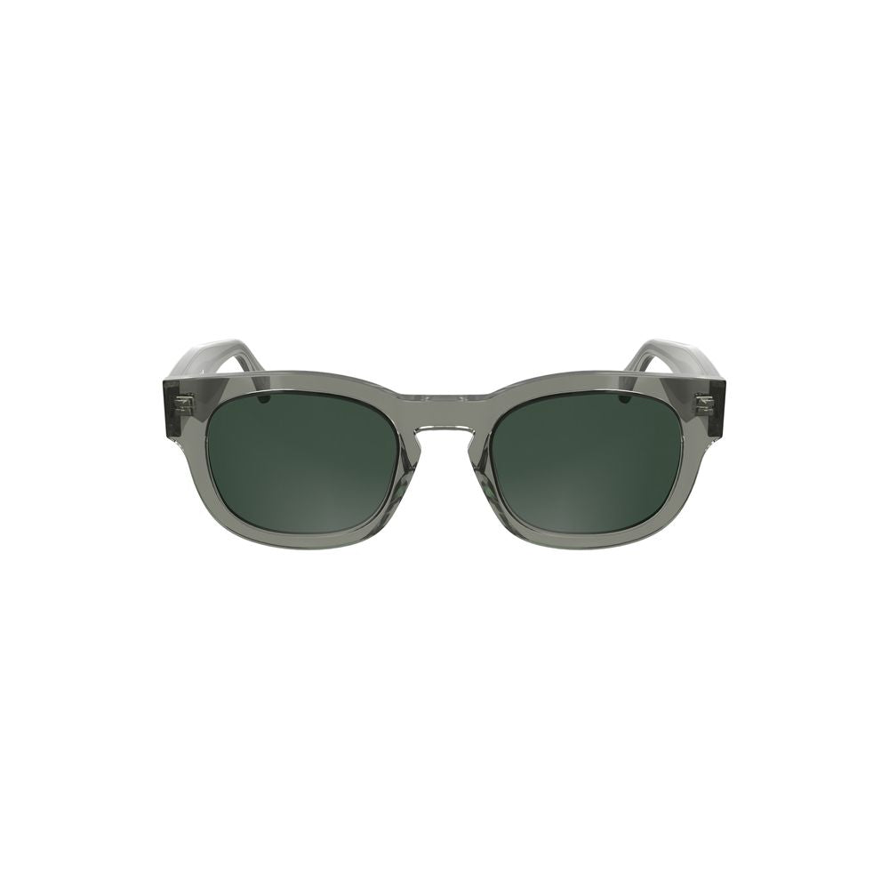 Calvin Klein Gray Acetate Women Sunglasses with round lenses and smoky gray frame.