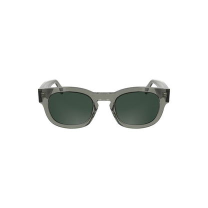 Calvin Klein Gray Acetate Women Sunglasses with round lenses and smoky gray frame.