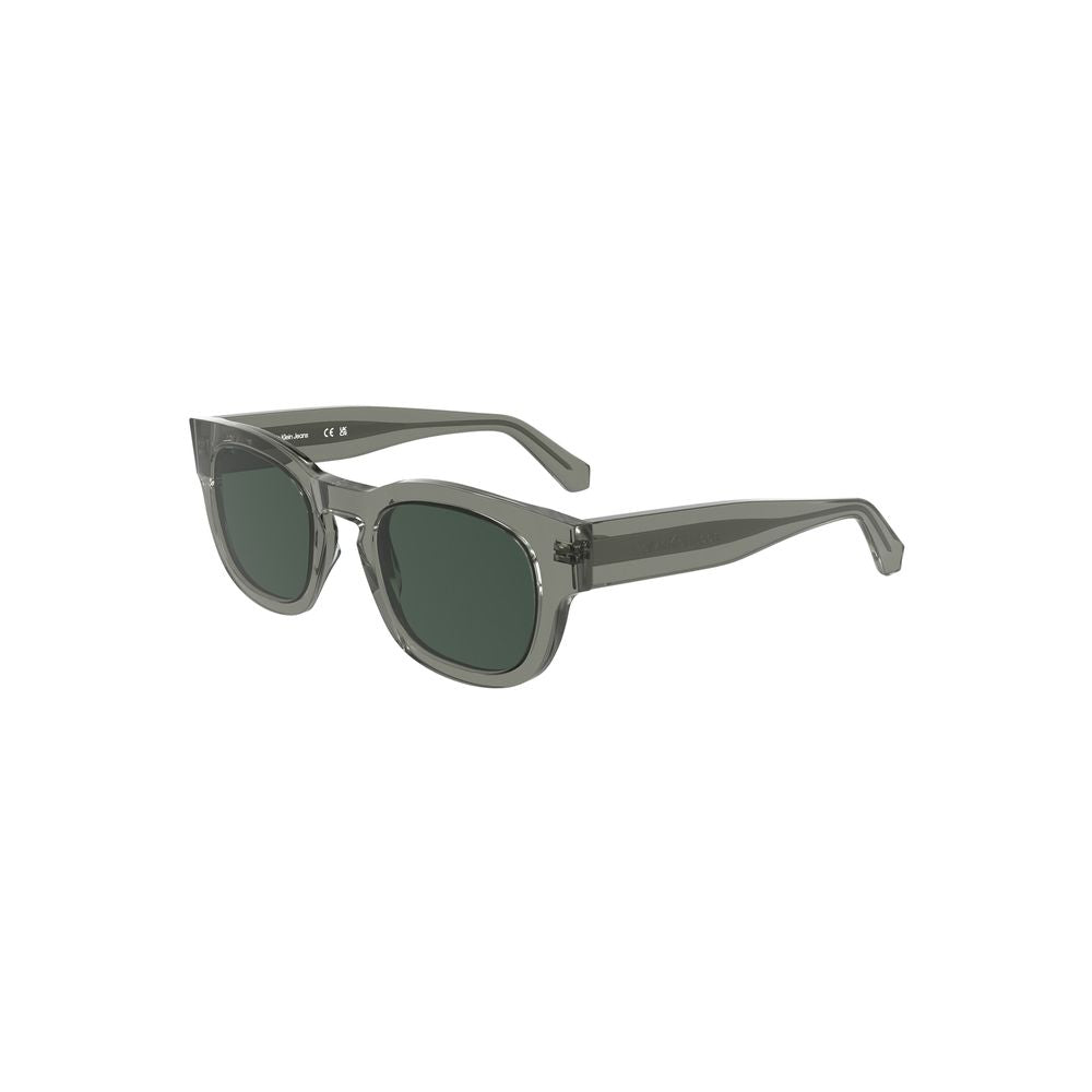 Calvin Klein Gray Acetate Women Sunglasses with round lenses and smoky finish, featuring the iconic logo.