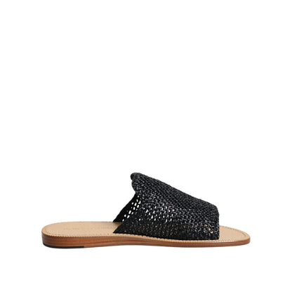 Dolce & Gabbana Black Monochrome Braided Raffia Slides Shoes