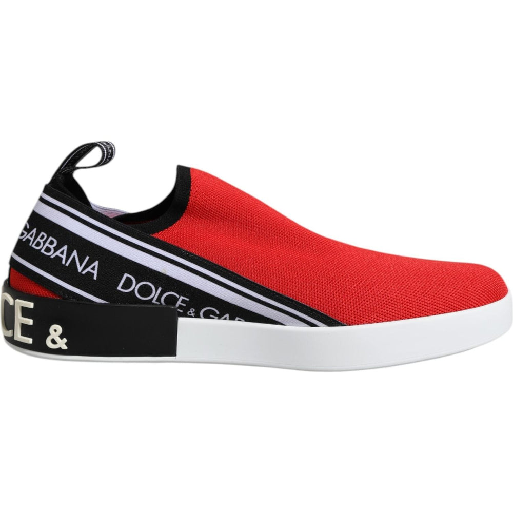 Dolce & Gabbana Red Logo Low Top Slip On Men Sneakers Shoes