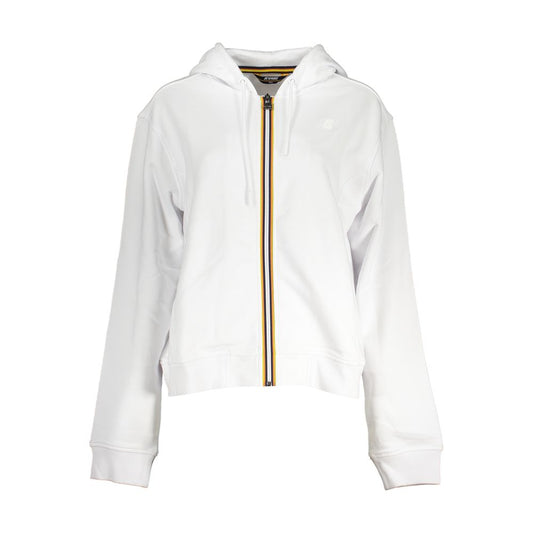 K-WAY White Cotton Women Sweater with hood and zip, featuring contrast details and logo, designed for comfort and style.