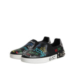 Dolce & Gabbana Black Leather Studded Graffiti Sneakers Shoes