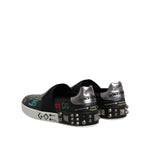 Dolce & Gabbana Black Leather Studded Graffiti Sneakers Shoes