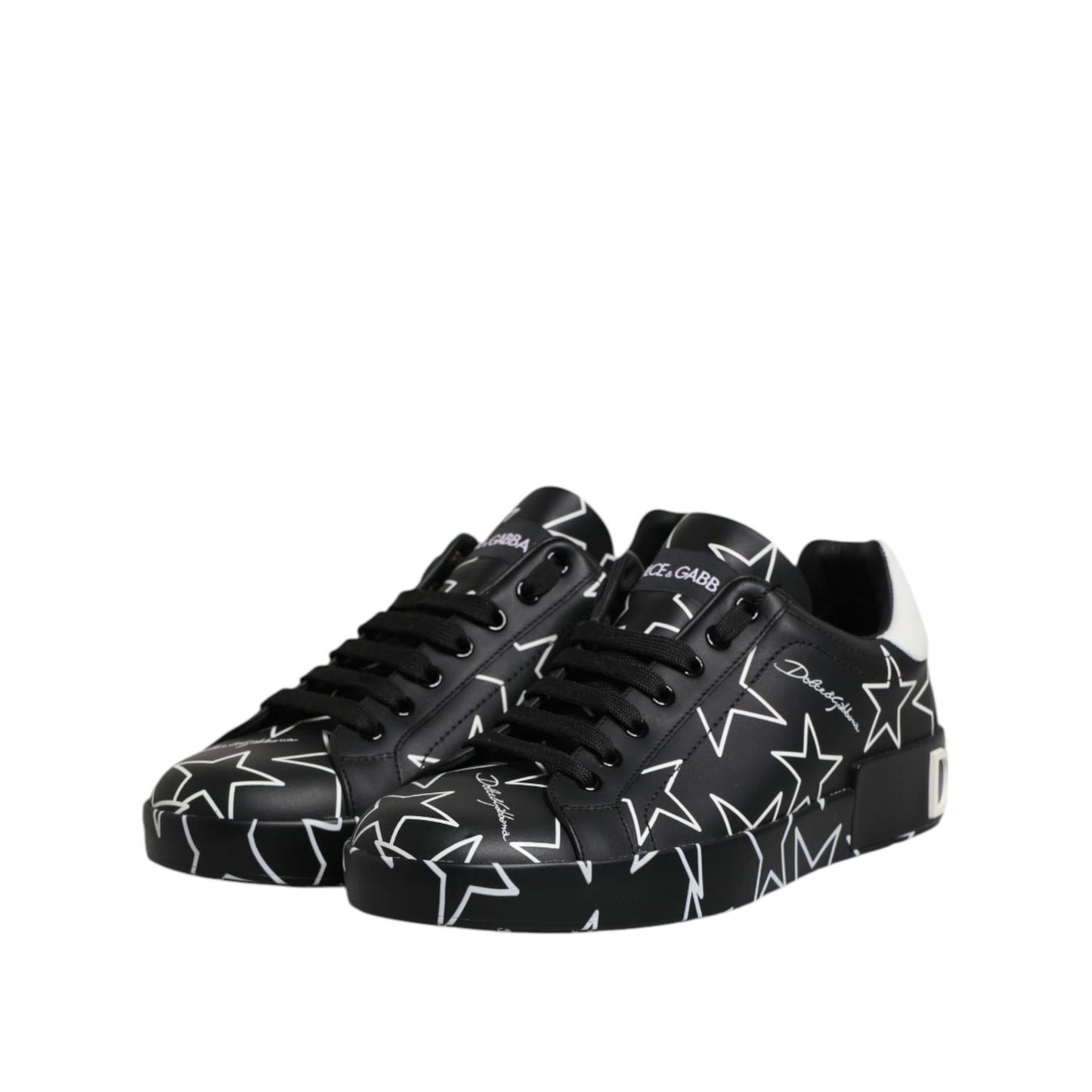 Dolce & Gabbana Black White Stars Low Top Men Sneakers Shoes