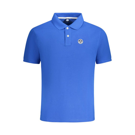 North Sails Blue Cotton Men Polo Shirt with logo, short sleeve, two-button, premium cotton for comfort and durability.