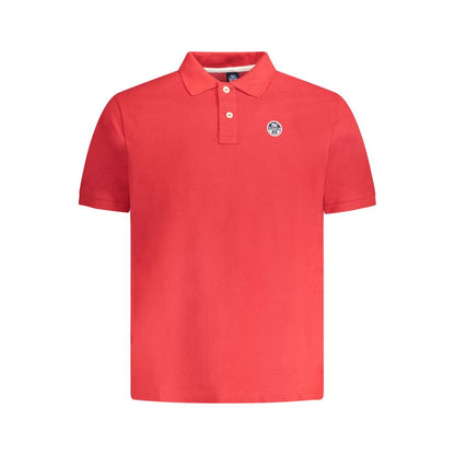 North Sails Red Cotton Men Polo Shirt with logo, 100% cotton, short sleeves, classic style, two-button placket, casual elegance.