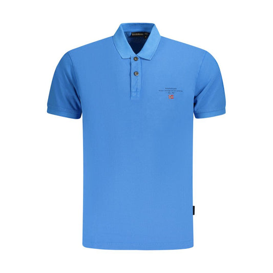 Napapijri Blue Cotton Men Polo Shirt with logo and embroidery detail, short sleeves, regular fit, stylish casual wear for trendsetters.