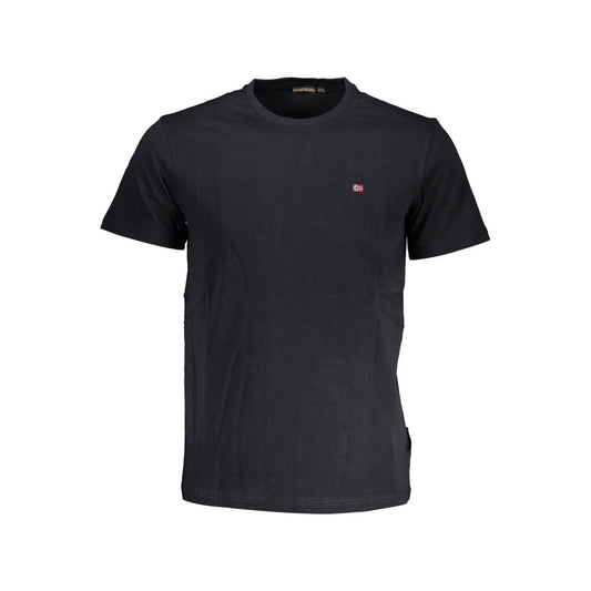 Napapijri Black Cotton Men T-Shirt with short sleeves, crew neck, and logo embroidery, crafted from premium cotton for comfort and durability.