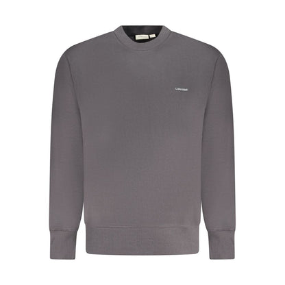 Calvin Klein Black Cotton Men Sweater with logo on a gray background, showcasing sleek style and sustainability.