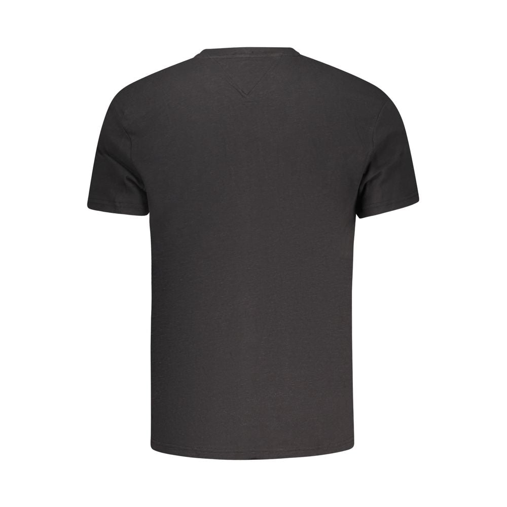 Tommy Hilfiger Black Cotton Men T-Shirt with classic crew neck and short sleeves, responsible 95% regenerative cotton material.