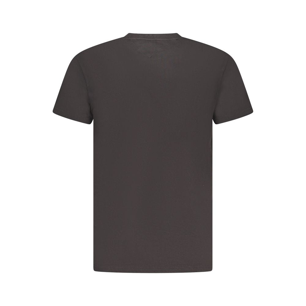 Back view of Tommy Hilfiger Black Cotton Men T-Shirt showcasing classic style and sustainability.