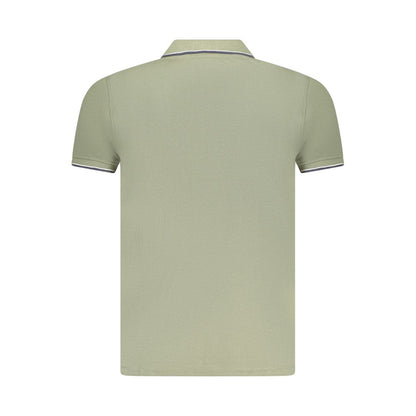 Back view of Norway 1963 Green Cotton Men Polo Shirt with contrasting accents and sharp three-button detail.