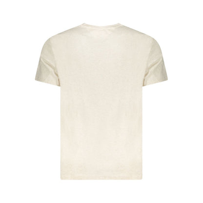 Tommy Hilfiger Beige Cotton Men T-Shirt back view showcasing short sleeves made of sustainable cotton.