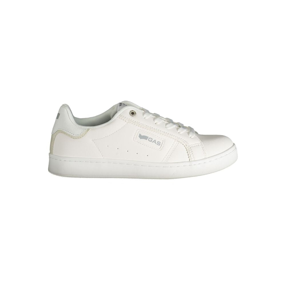 Gas White Polyester Women Sneaker with bold logo and stylish design, showcasing style and comfort. Perfect for streetwear fashion.