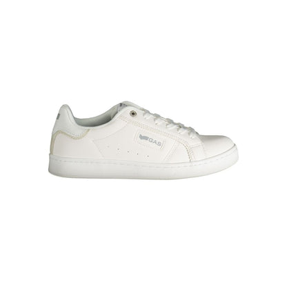 Gas White Polyester Women Sneaker with bold logo and stylish design, showcasing style and comfort. Perfect for streetwear fashion.