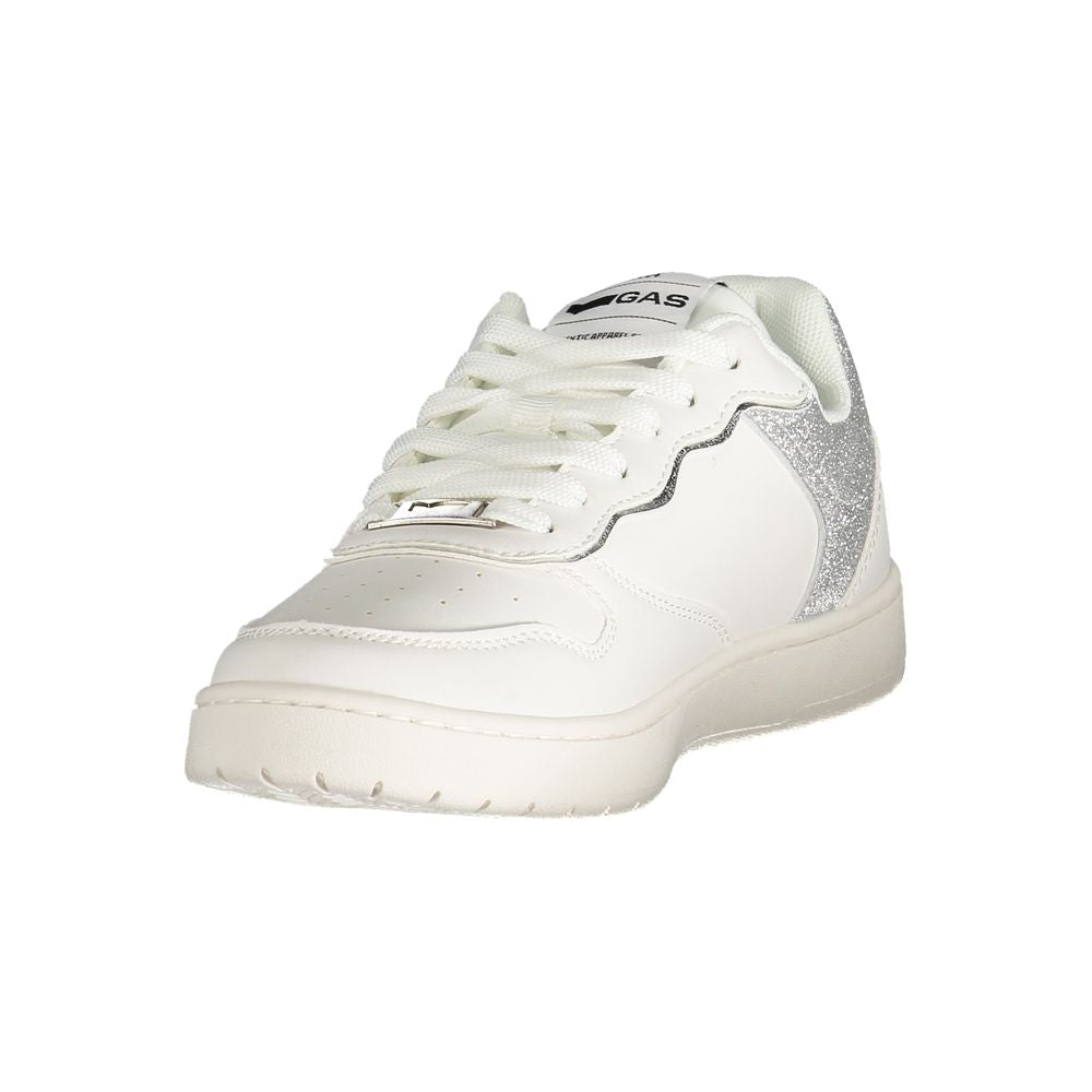 Gas White Polyester Women Sneaker with silver details, perfect for fashion-forward style, featuring iconic Gas logo.