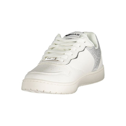 Gas White Polyester Women Sneaker with silver details, perfect for fashion-forward style, featuring iconic Gas logo.