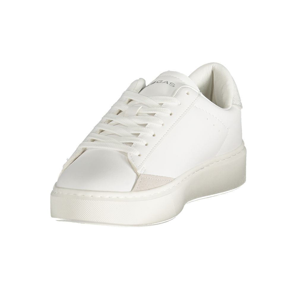 Gas White Polyester Women Sneaker featuring sleek design with contrasting silver accents and Gas logo, ideal for trendsetters.