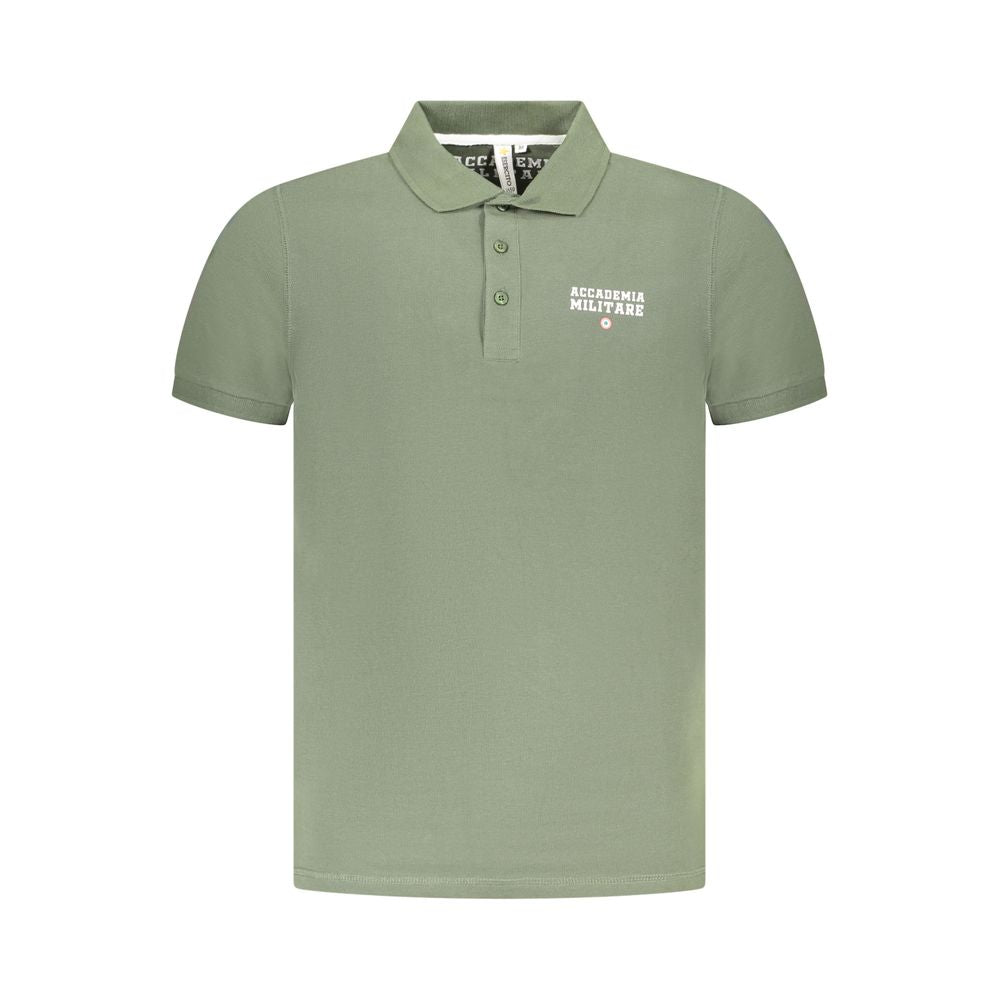 Accademia Militare Green Cotton Polo Shirt with short sleeves, tricolore detail, and logo print.