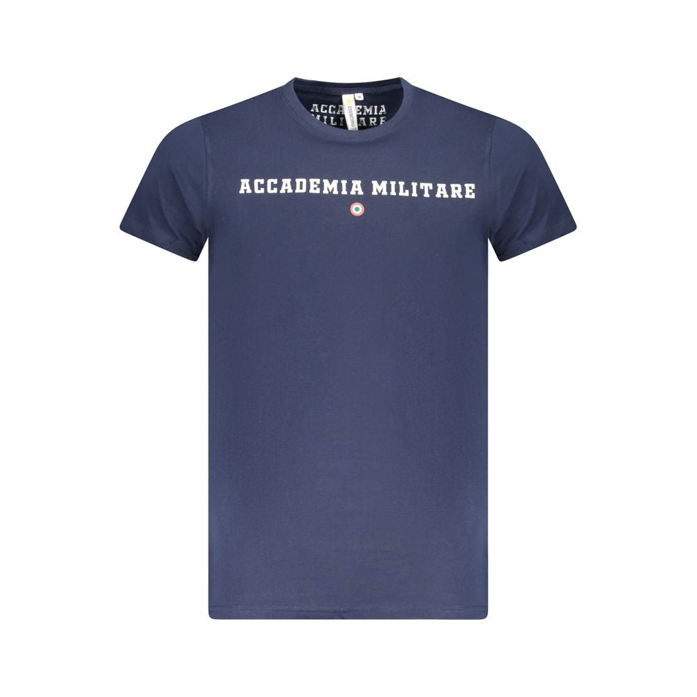 Accademia Militare Blue Cotton T-Shirt, short sleeve, crew neck, with logo print and contrast design.