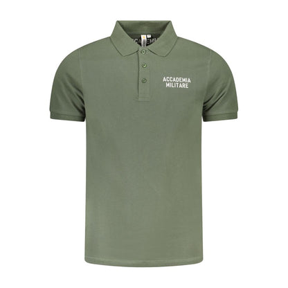 Accademia Militare Green Cotton Polo Shirt with contrast logo and 3 buttons, short sleeve for casual style.