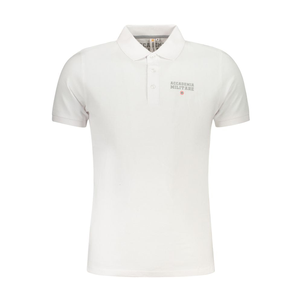 Accademia Militare White Cotton Polo Shirt with short sleeves, 3 buttons, logo print, Accademia tricolore design.