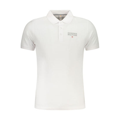 Accademia Militare White Cotton Polo Shirt with short sleeves, 3 buttons, logo print, Accademia tricolore design.