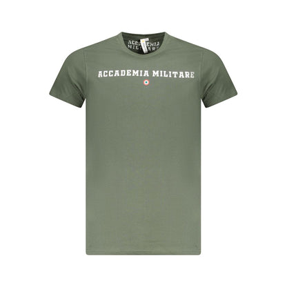 Accademia Militare Green Cotton T-Shirt with logo print on short sleeve crew neck design.